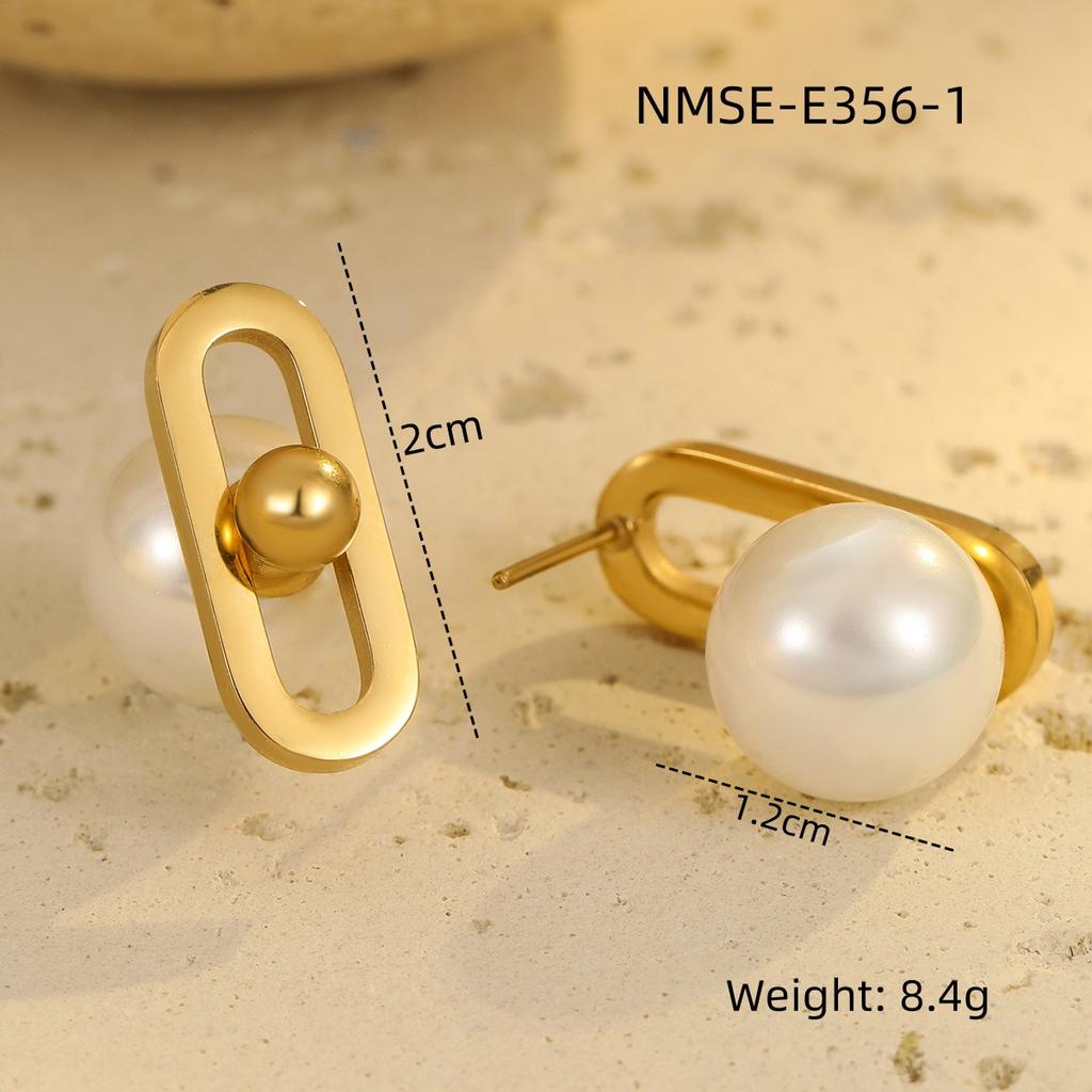GEMCHIC Women's Minimalist Geometric Faux Pearl Stainless Steel Stud Earrings Gold Plated Elegant Fashion Jewelry