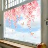 Cherry Blossom Floral Window Clings Spring Watercolor Hanging Flower Vine Butterflies Glass Door Decals Reusable Window Sticker for Home