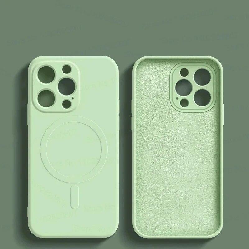 Роскошный жидкий силиконовый чехол для телефона iPhone 15 14 13 12 11 Pro Max Plus для Magsafe с беспроводной зарядкой, противоударный магнитный чехол