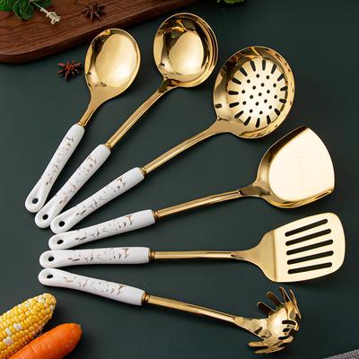 JIN NIANG ZI Посуда из нержавеющей стали с керамическими ручками, лопаточками и половниками.