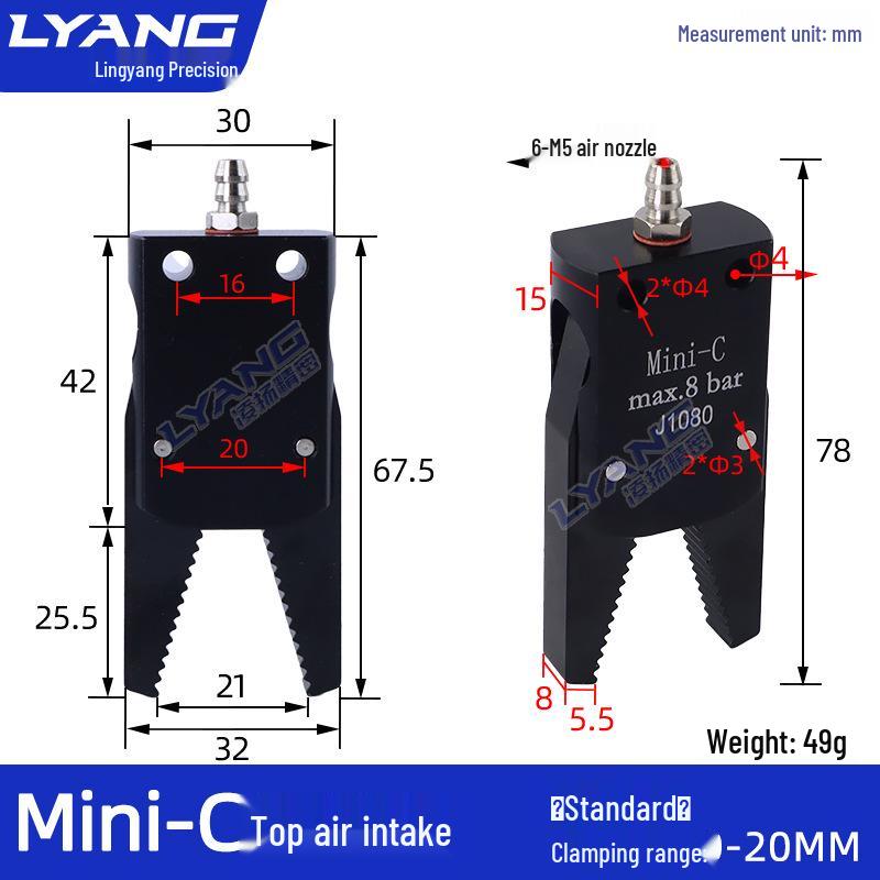 Pneumatic Mini Grippers: A/B/C/E Robot Arm Clamps for Injection Molding (J1060/J1080).