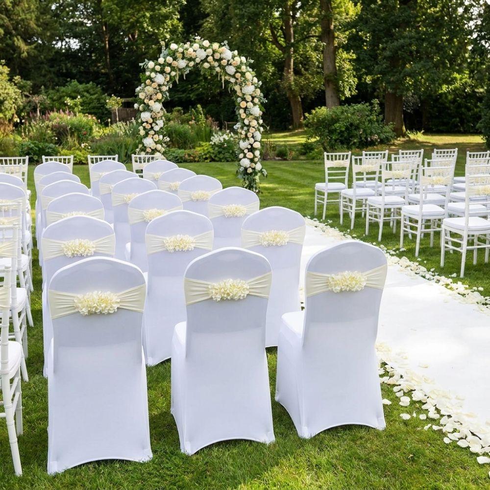 Slipcover Design Wedding Chair Covers Gauze Flower Knot Banquet Chair Decor Banquet Celebration