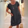 BITCED Женское летнее миди-платье однотонной расцветки, повседневное свободное платье с карманами, больших размеров