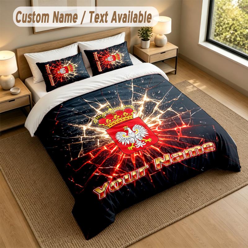3Pcs Bedding Set Custom Name Text, 1 Sheet 2 Pillowcases Home Bed DecorPoland Football
