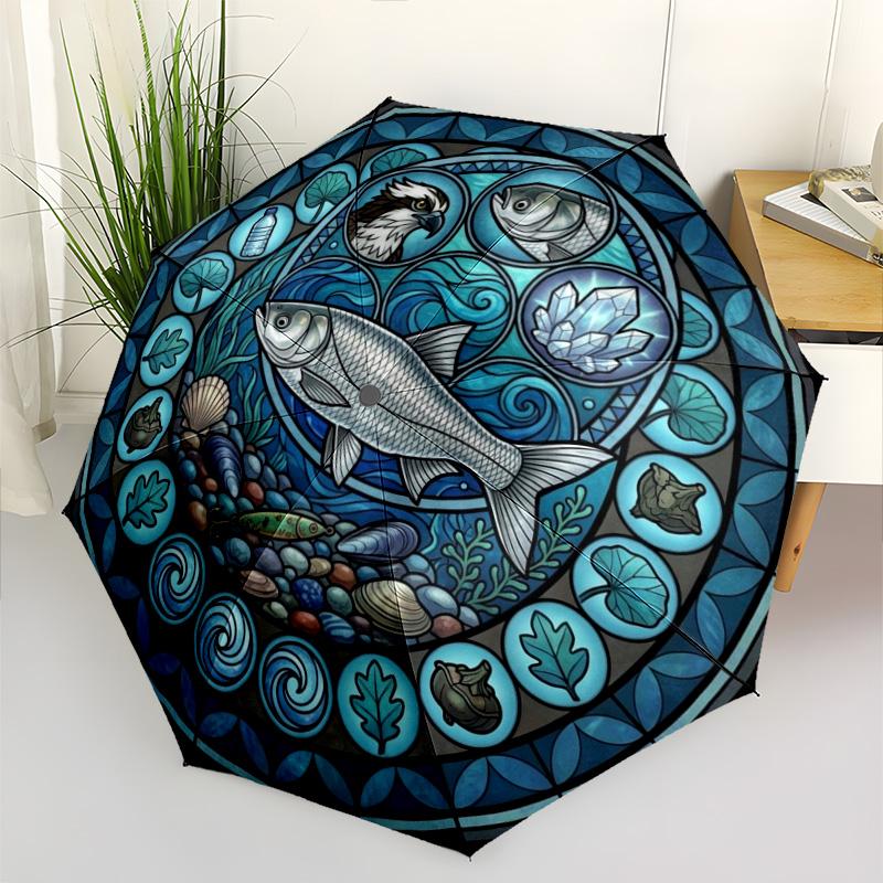 Ocean Life Harmony pattern umbrella, portable and foldable design, 8 ribs, a casual accessory for Halloween, Christmas, and birthday gifts.