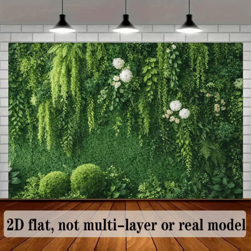 2D Живая зеленая стена с белой гортензией, фон для фотосессии