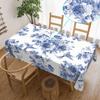 Сине-белая фарфоровая скатерть с цветочным узором и птицами, прямоугольная, праздничный декор, многоразовая водонепроницаемая скатерть, свадебные украшения
