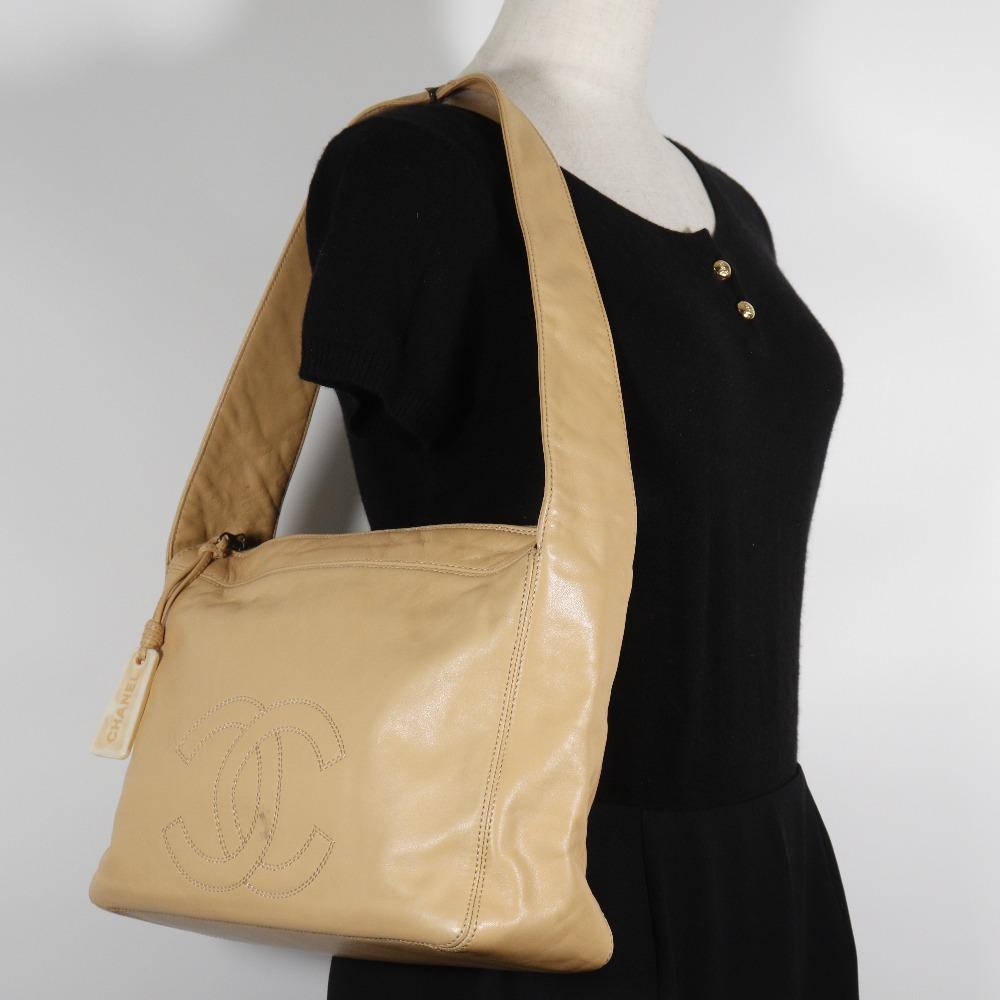 Chanel COCO Mark Shoulder Bag Beige Lambskin Women Used