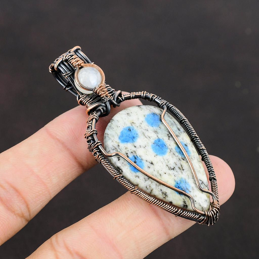 K2 Jasper Copper Pendant Copper Wire Wrapped Jewelry Gemstone Pendant Handmade Copper Wire Pendant Rainbow Moonstone Pendant Gift For Mother