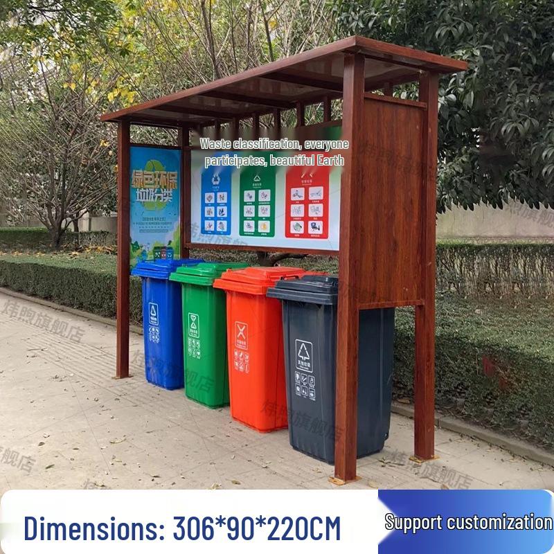 Stainless Steel Outdoor Recycling Station with Rainproof Canopy and Baked Paint Finish