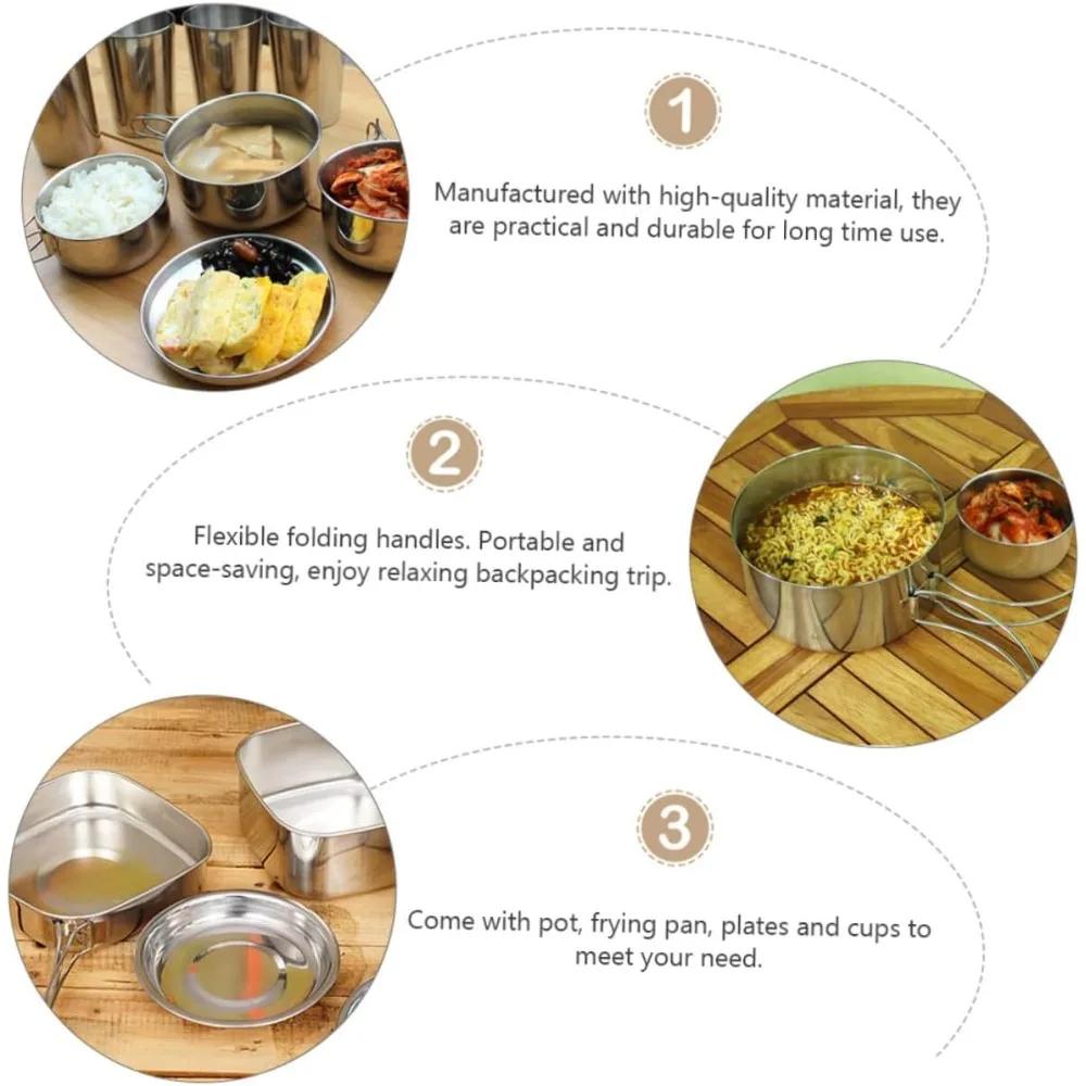 Набор походной посуды из 6 предметов, набор для приготовления пищи, легкая посуда из нержавеющей стали, складная кастрюля, набор мисок и кружек