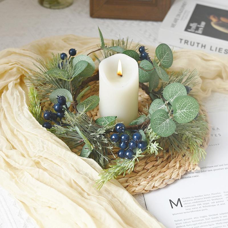 Selected Christmas Simulation Candlestick Wreath Eucalyptus Table Decoration Wreath Wholesale Berries Dining Table Simulation Wreath AI