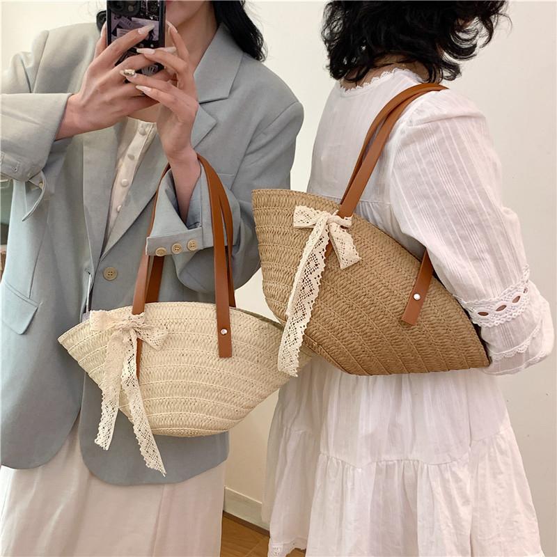 Women Braided Basket Clutches Top-Handle Bag Large Straw Portable Shoulder Bag Summer Beach Purses Shopper Satchel Quality