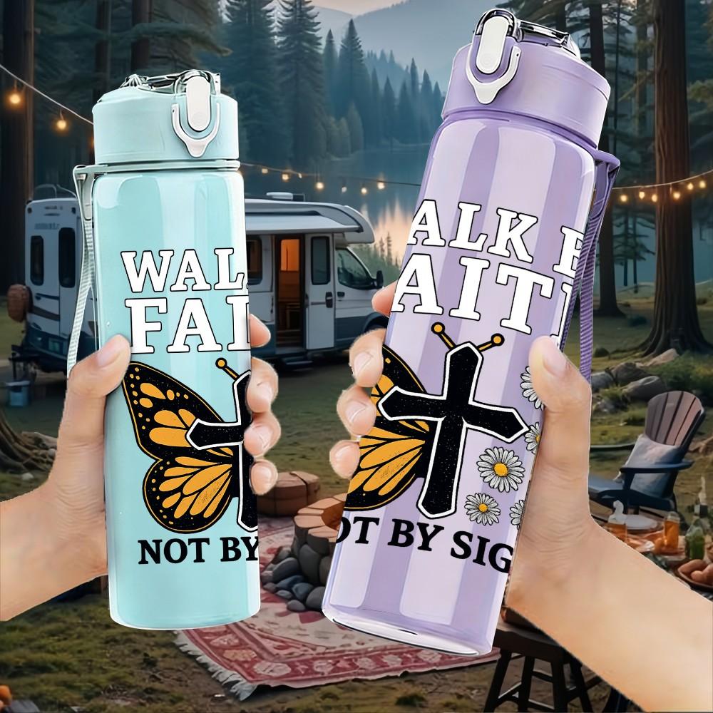 1PC Butterfly Not By Sight Dot Background 750ml Color Plastic Sports Water Bottle Leakproof Flip Straw Lid Suitable for Sports Office Home Use