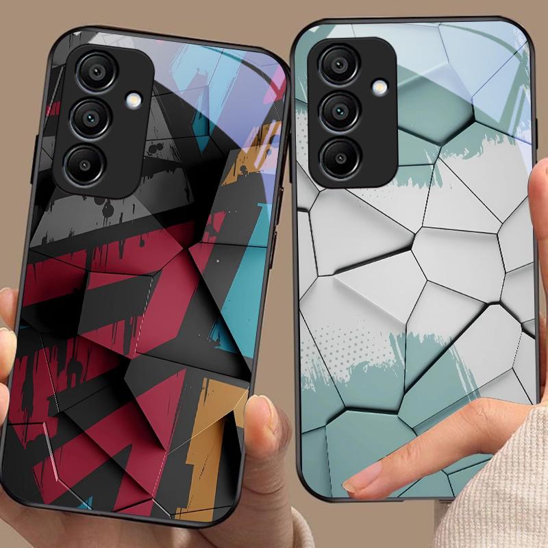 Геометрический узор для Samsung Galaxy A15 5G 54 4G 51 50 24 35 90 71 12 51 53 52S 80 22 34 Черный чехол для телефона из закаленного стекла