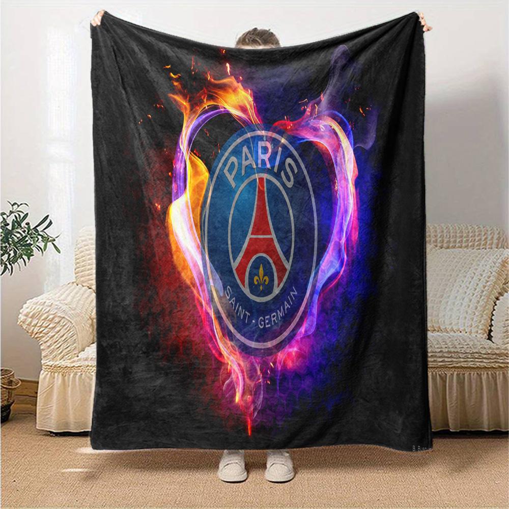 Paris Football Club Flannel Blanket, Soft Polyester, Modern Design, All-Season for Camping, Travel, Gifts for holidays or birthdays