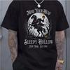 Men's Halloween Pattern T-shirt - "Watch Your Head, Sleepy Hollow, New York, Founded In 1790", Witch Riding Broom Design