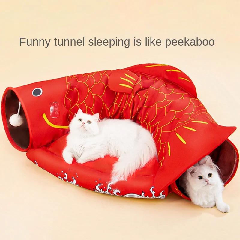 New Cat Tunnel, Ground Rolling, Chinchilla Toy, Koi Cat Scratch Board, Folding Channel, Semi Enclosed Cat Nest