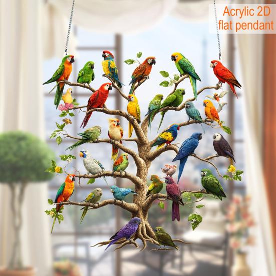 Акриловое украшение для подвешивания на елку в виде попугая, 2D плоский красочный попугай, для дома, улицы, рождественской елки, стены, окна, подвесная табличка с птицей