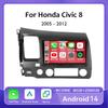 9" Android 14 Wireles Carplay Car Stereo Radio for Honda Civic 8 2005 - 2012 Multimedia Player Navigation GPS 4G Audio No DVD