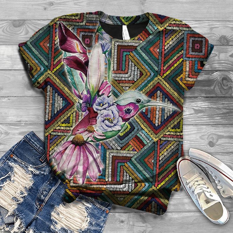 Летняя Новая Городская Женская Повседневная Футболка С Коротким Рукавом С Круглым Вырезом И 3D-Принтом Свободного Кроя В Ретро Стиле