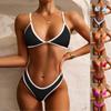 Women's Bikini Split Swimwear Sexy Solid Color With Chest Cushion Without Steel Bracket