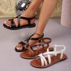 Women's Cross Strap Flat Roman Sandals Open Toe Ankle Wrap Comfortable Casual Walking Shoes For Summer Beach Vacation