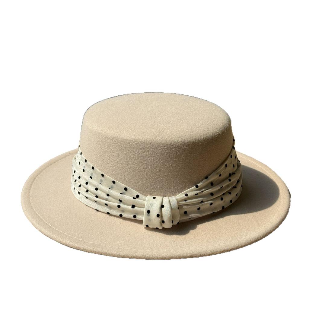 Новая элегантная шляпа-цилиндр в горошек для осени и зимы высокого качества в золотом стиле, подчеркивающая лицо, маленькая теплая женская шляпка