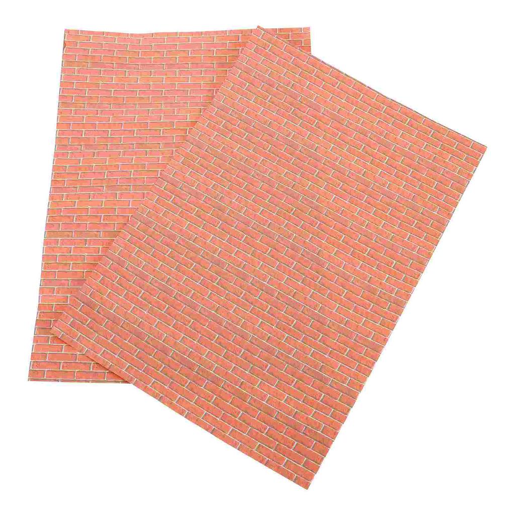 2 листа 1:12 Мини-обои для кукольного домика Наклейка Красный Кирпич Декор Отклей и Наклей Обои Гостиная Спальня Кабинет
