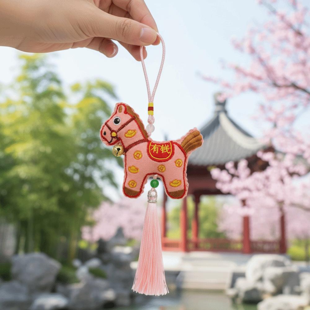 Tassel Pony Embroidered Pendant Chinese Style Car Hanging Ornaments  Festive Accessory