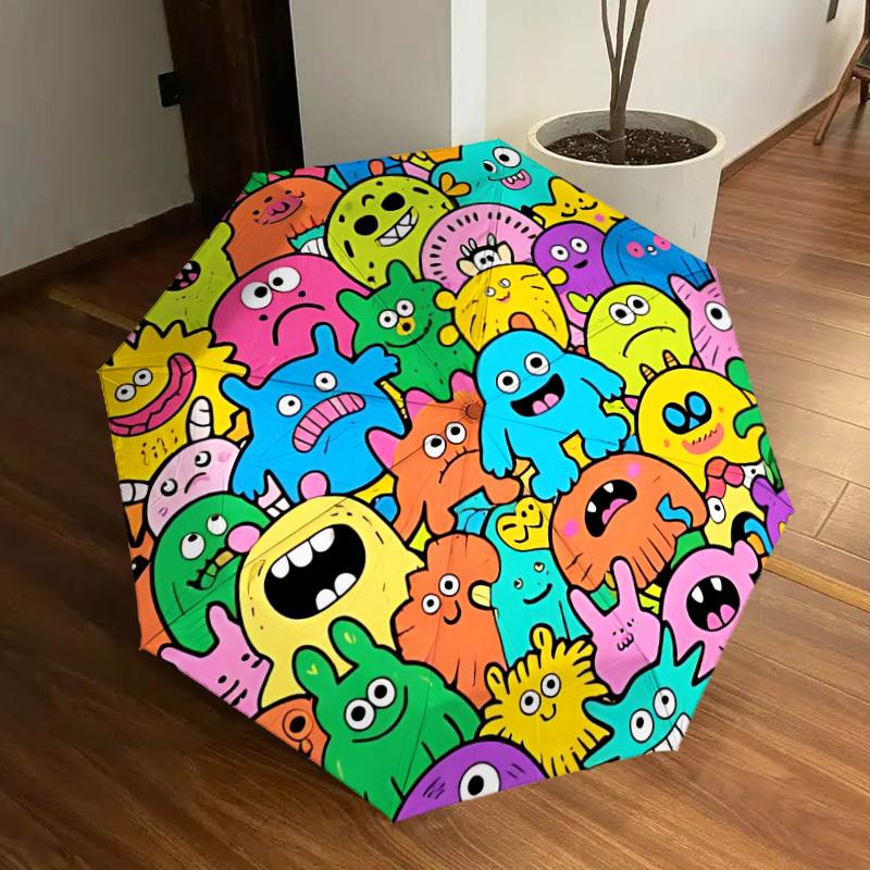 1pc Colorful Monsters Automatic Folding Umbrella, Heavy-Duty 8-Rib Construction, Perfect for Everyday yy251114110