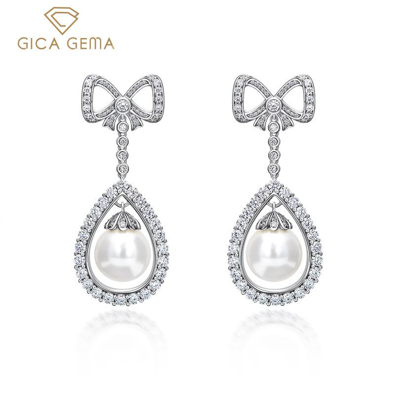 Gica Gema Серьги-капли из 100% стерлингового серебра 925 пробы с бантом, уникальный дизайн, романтические ювелирные изделия, подарки для свадебной вечеринки