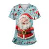 Women's Short Sleeve Stagger V Neck Christmas Print Pocket Dry-nurse Top