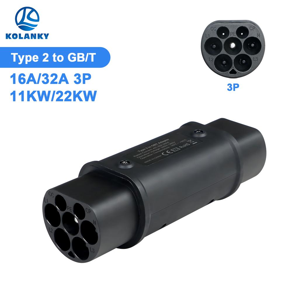 Kolanky 32A 7.2kw 22kw Type 2 To Gbt Adaptor Home Charging Conventer For GBT China Electric Vehicle Hybrid Cars