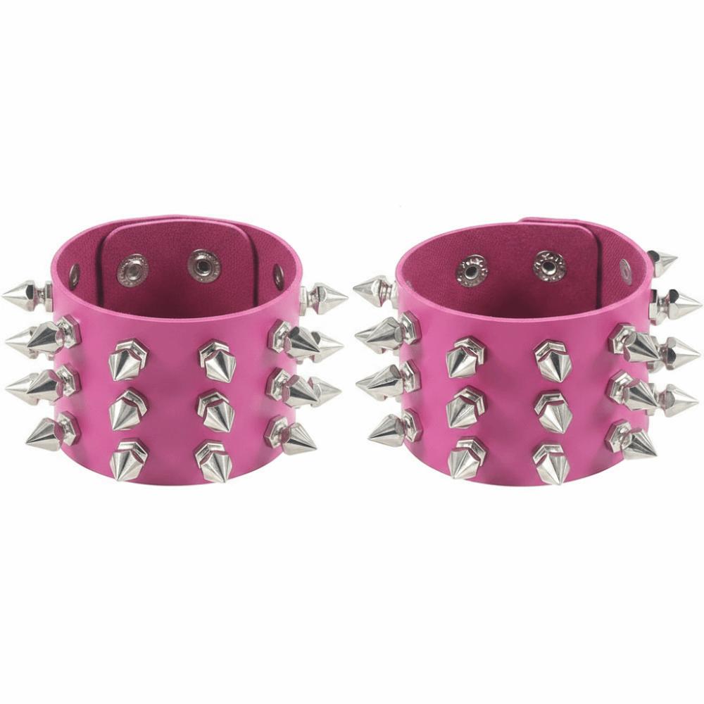 2pcs/set Adjustable Punk Goth Bracelet Wide PU Leather Bangle Leopard Wristband Harajuku