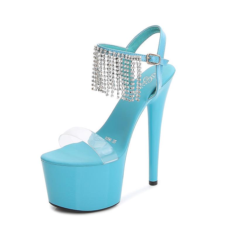 Женские туфли на шпильке. Сексуальные подиумные модные сандалии с бахромой. Серия 181. Каблук 16,5 см. Платформа 7 см LFD.