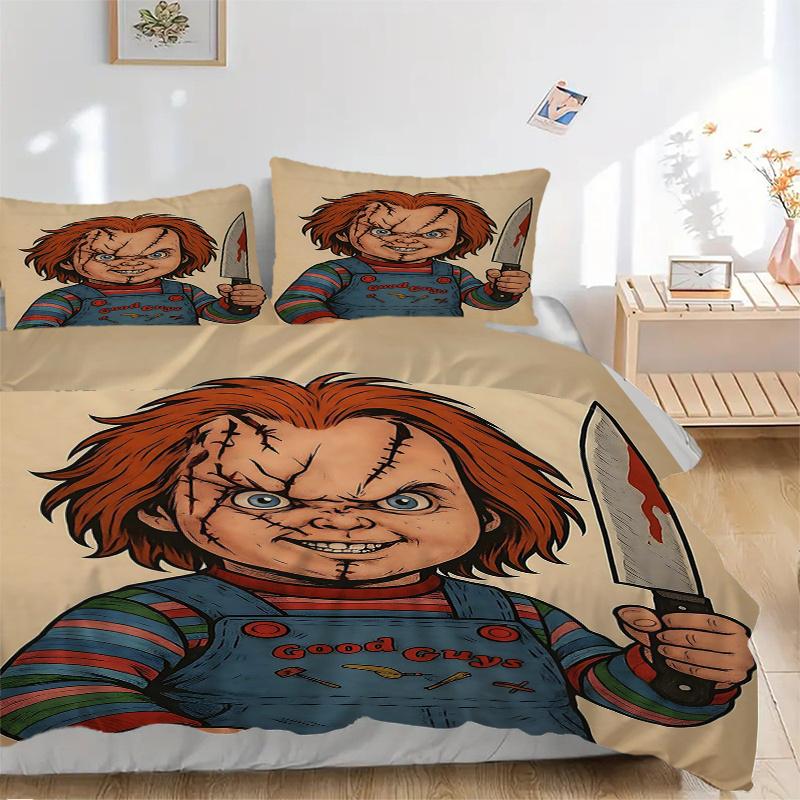 3pcs Chucky's Father's Day Printed Quilt Set - Includes 1 Quilt Cover and 2 Pillowcases, Machine Washable - Suitable for All Seasons.C020