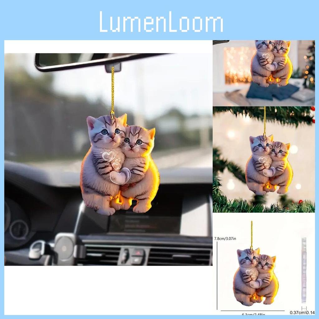 Adorable Acrylic Couple Cat 2d Car Hanging Ornament For Stylish Auto Interior Decor