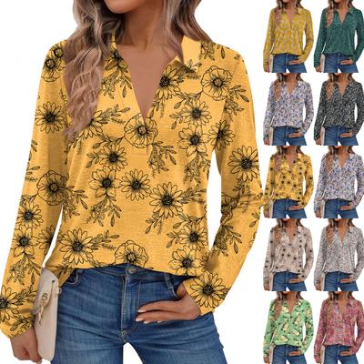 Женская модная рубашка с длинным рукавом, в стиле ретро, с цветочным принтом, со стойкой