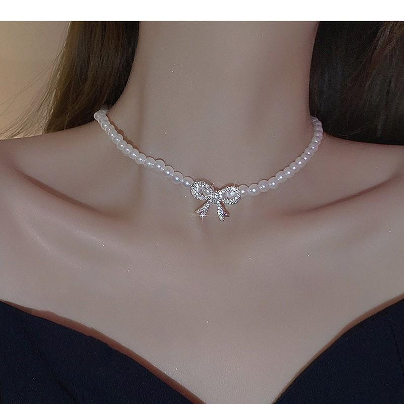 Двухслойное колье из барочного жемчуга, инкрустированное бриллиантами - Женская французская ретро-цепочка для ключицы, Высококачественная модная бижутерия.