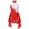 Kids Girls Sleeveless Backless Shiny Rhinestone Sequins Chiffon Dance Dress Gymnastic Skirted Leotard Dance Costume