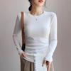 Women's Ribbed Crew Neck Slimming Long Sleeve White T-Shirt for Early Spring and Autumn 2025