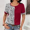 Женская летняя футболка с леопардовым принтом в стиле пэчворк с круглым вырезом и короткими рукавами для женщин