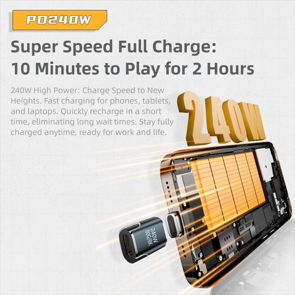 Профессиональный PD 240 Вт USB-C магнитный адаптер 8K 60 Гц 80 Гбит/с конвертер Type-C быстрая зарядка полнофункциональный адаптер USB4.0 для ноутбука