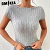 Women's Fashion Casual Solid Color Print Summer Short Sleeve O-Neck Slim Sexy Slim-fit Backless T-shirt
