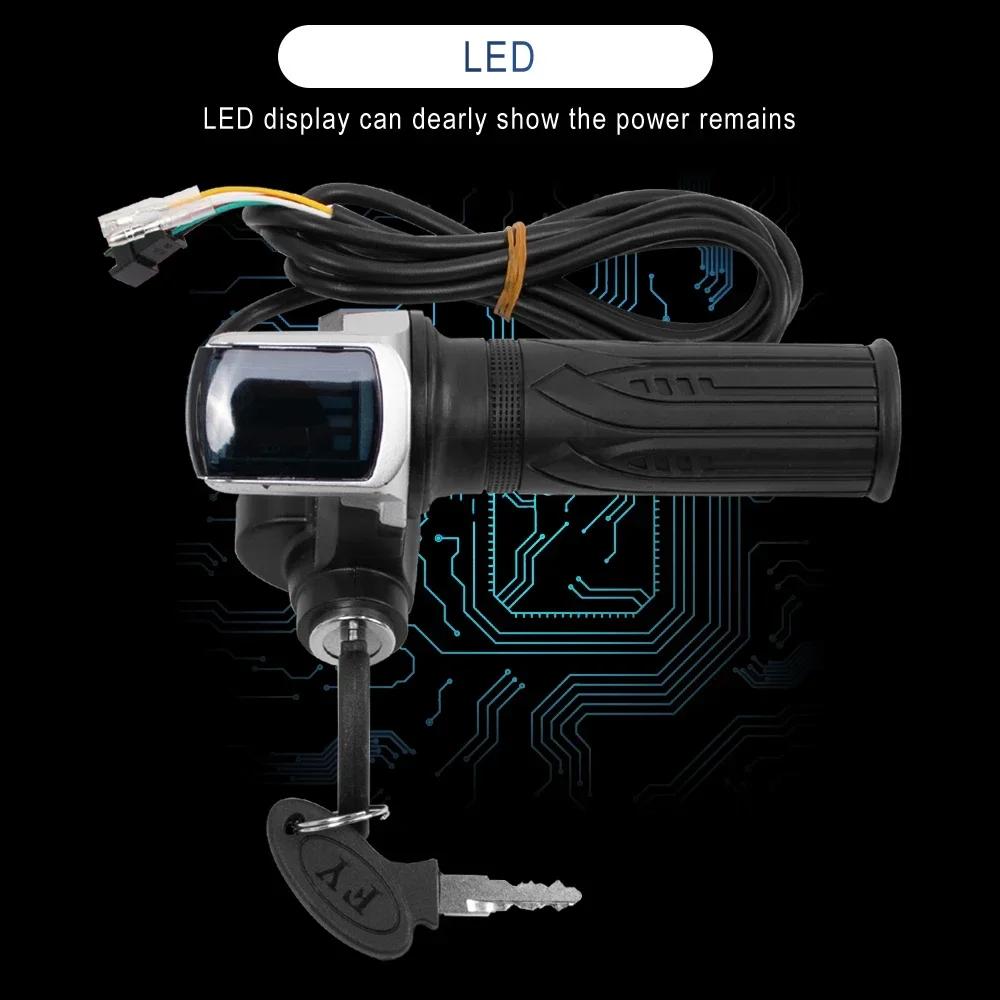 36В 48В 60В Ручка газа Акселератор руля для электровелосипеда с замком Индикатор мощности Акселератор для электровелосипеда Электрического велосипеда Скутера Ключ Светодиодный дисплей