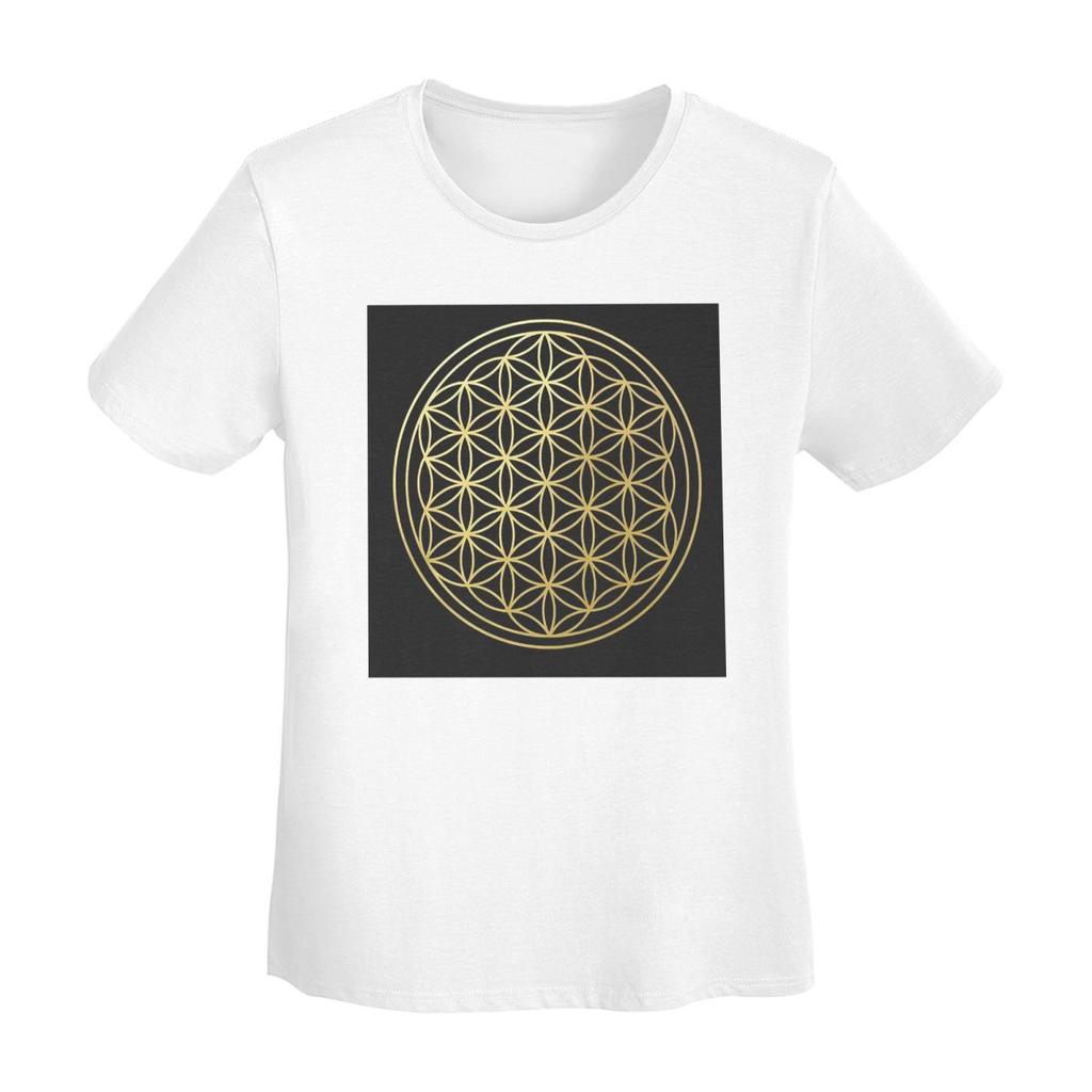The Flower Of Life Gold Unisexdala TShirt Women Short Sleeve T Shirts Crew Neck Clothes Cotton Summer Tees Streetwear