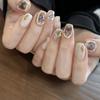10pcs/set Short Round Nail Shape False Nail Stickers Finished Butterfly Wear Nail Tips Pearl Diamond Nail Art