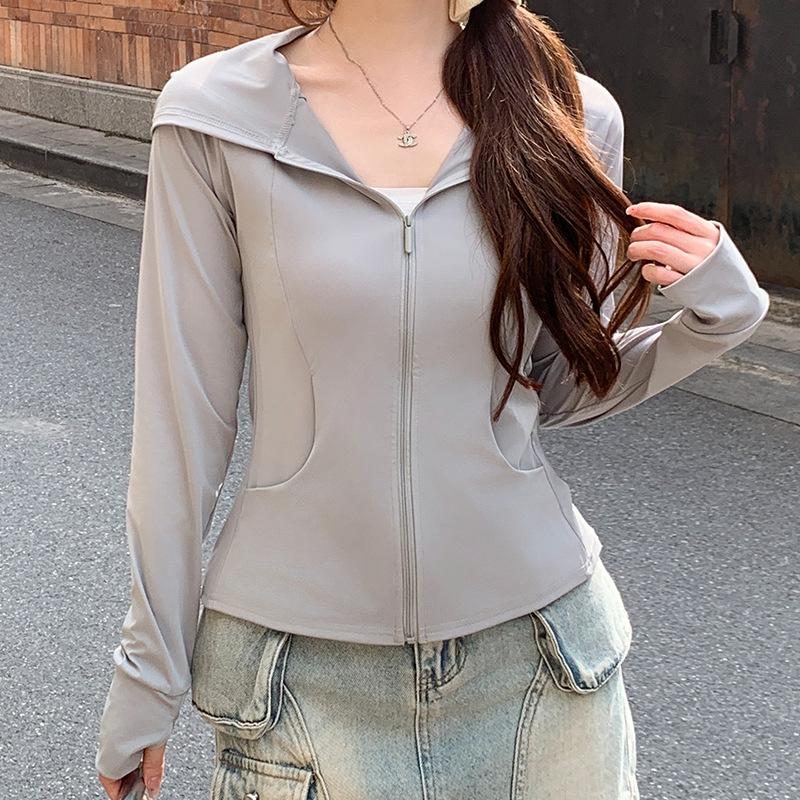 Женская летняя тонкая солнцезащитная одежда из черного ледяного шелка, новая облегающая кофта с капюшоном и защитой от УФ-лучей, куртка с длинными рукавами