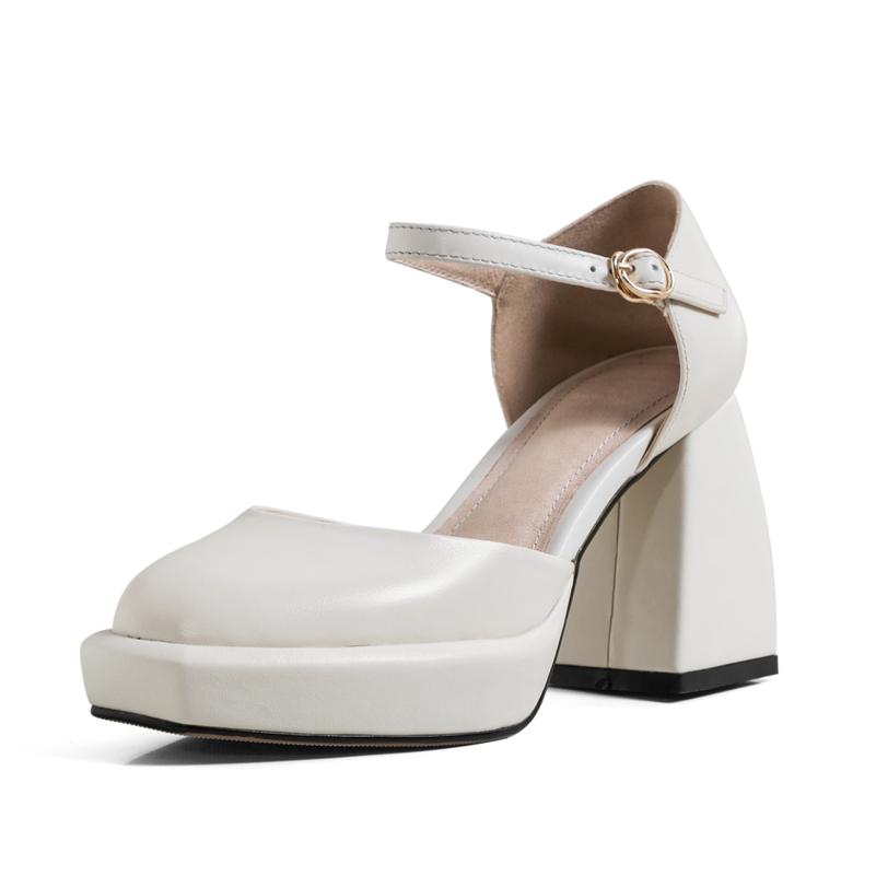 Meotina Туфли на высоком каблуке на платформе, женские туфли-лодочки из натуральной кожи с круглым носком и пряжкой, женская обувь на толстом каблуке, весенне-белая обувь
